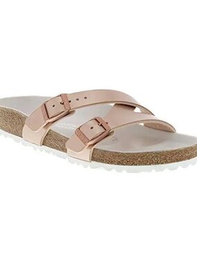 Birkenstock Women's Yao Birkoflor Sandal in Metallic Copper size 40